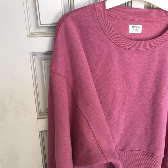 Cotton On Cropped Sweatshirt SzXL Long Sleeves Bottom & Cuffs Pink NWOT - Picture 7 of 8